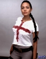 Angelina Jolie with blood cross on her chest